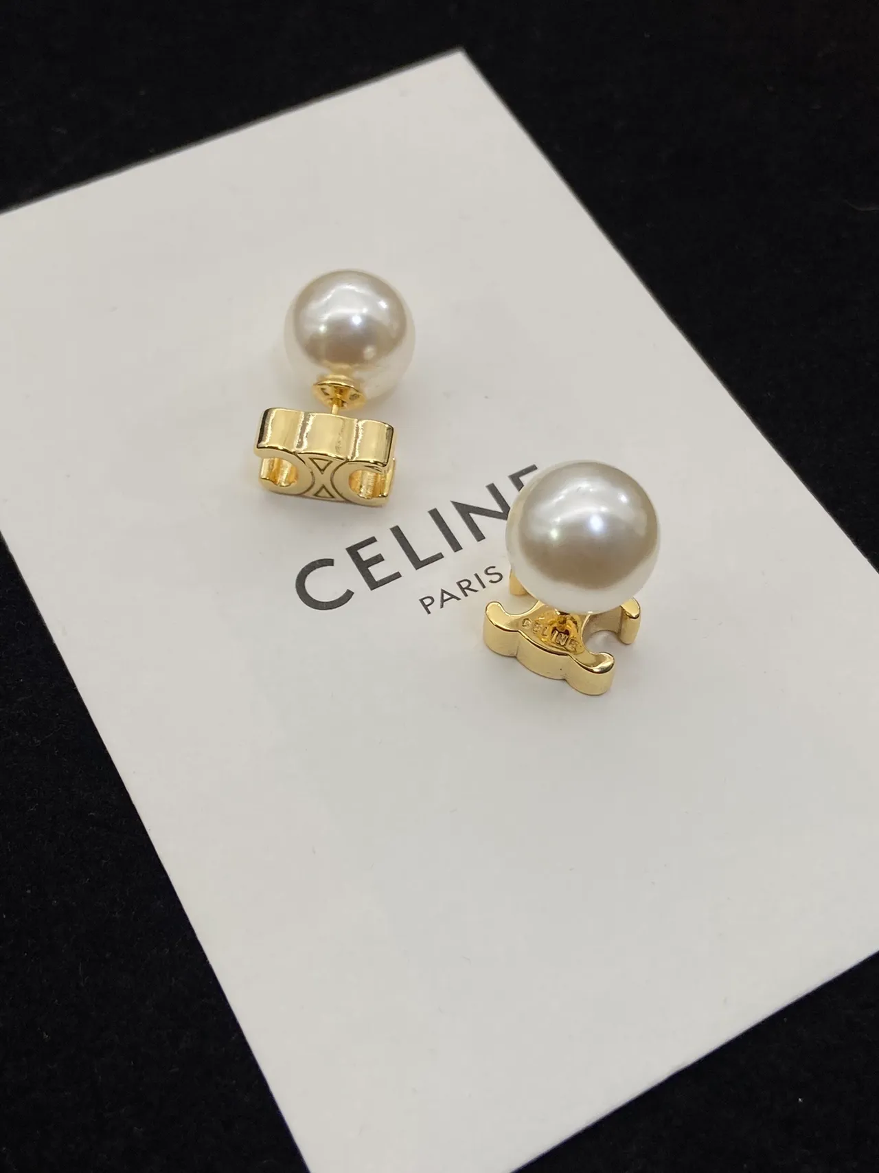 Celine Bow Motif Pearl Stud Earrings 3