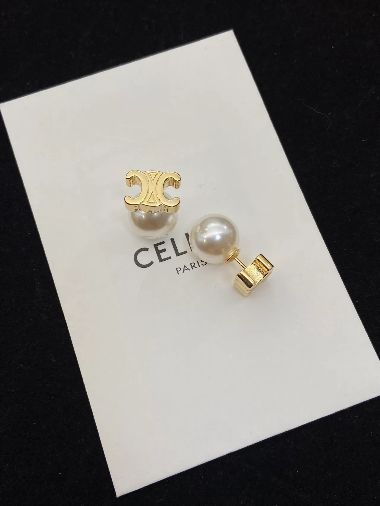 Celine Bow Motif Pearl Stud Earrings 4