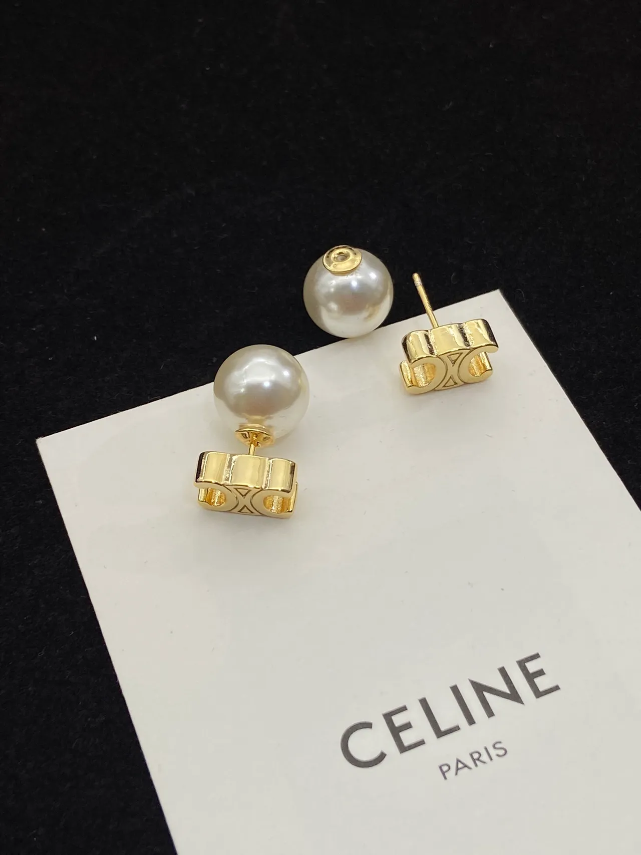 Celine Bow Motif Pearl Stud Earrings 5