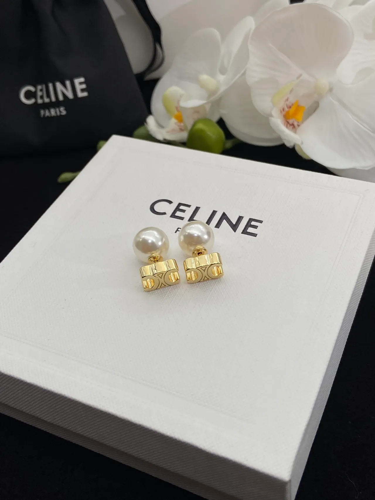 Celine Bow Motif Pearl Stud Earrings 6
