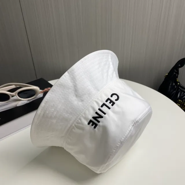 Celine Embroidered Logo White Bucket Hat 2