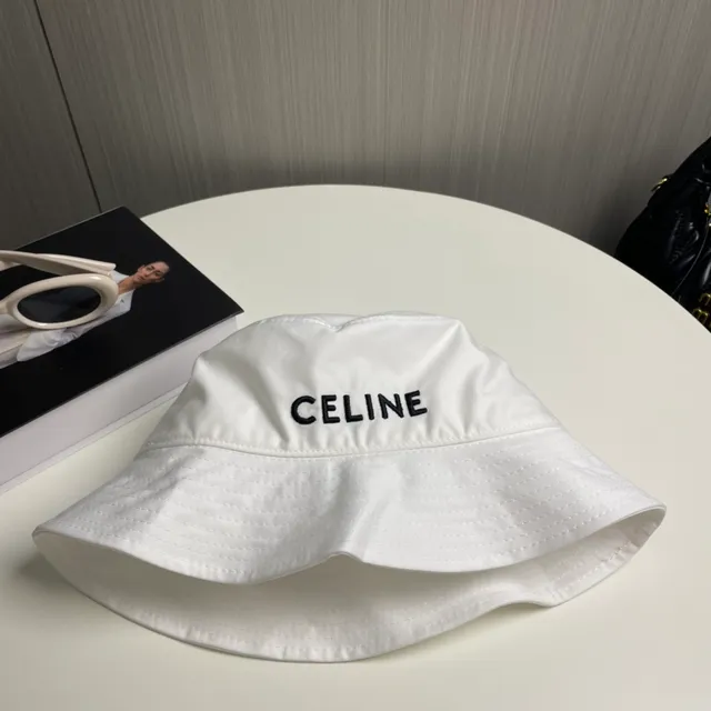 Celine Embroidered Logo White Bucket Hat 4