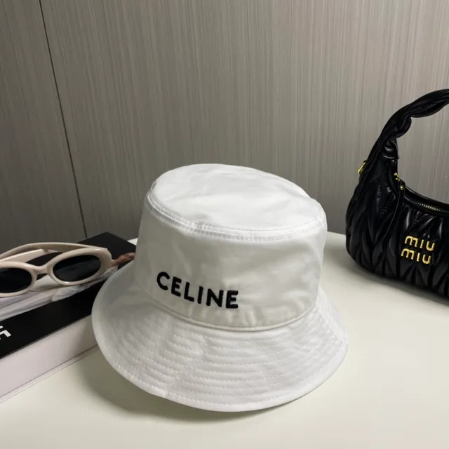 Celine Embroidered Logo White Bucket Hat 5