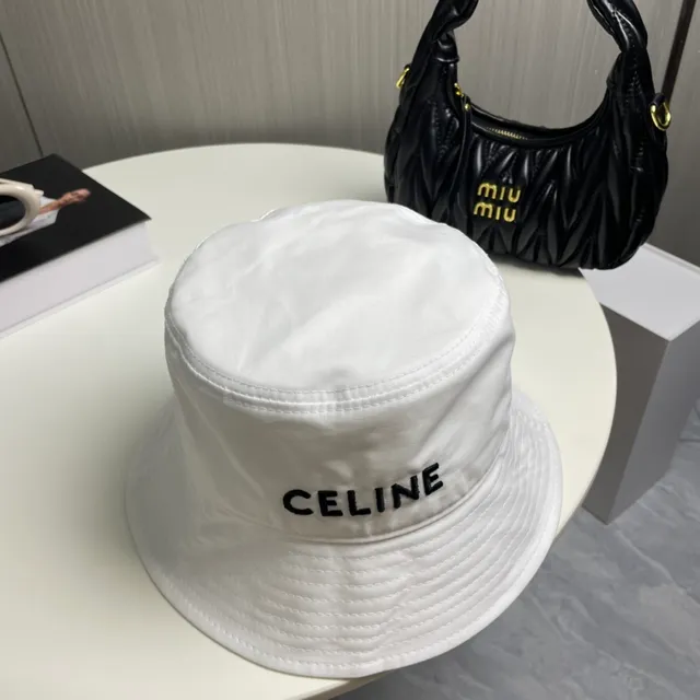 Celine Embroidered Logo White Bucket Hat 6