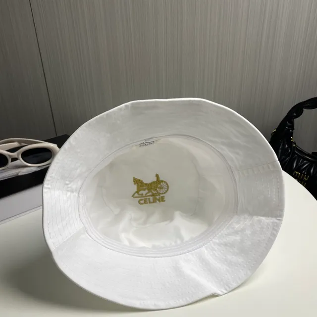 Celine Embroidered Logo White Bucket Hat 7