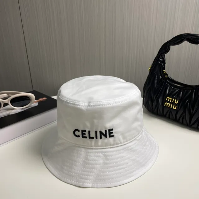 Celine Embroidered Logo White Bucket Hat 9