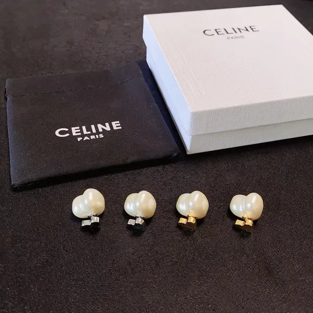 Celine Heart-Shaped Pearl and Gold-Tone Stud Earrings 2