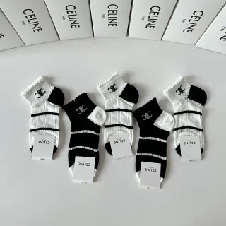 Celine Interlocking CC Logo Striped Ankle Socks