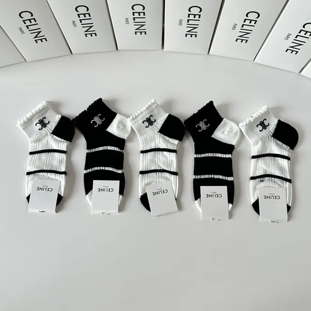 Celine Interlocking CC Logo Striped Ankle Socks 2