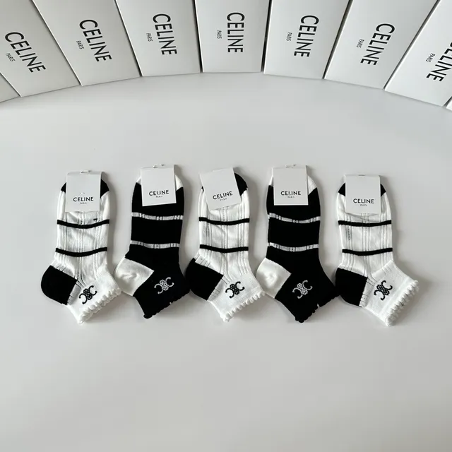 Celine Interlocking CC Logo Striped Ankle Socks 3