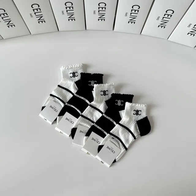 Celine Interlocking CC Logo Striped Ankle Socks 4
