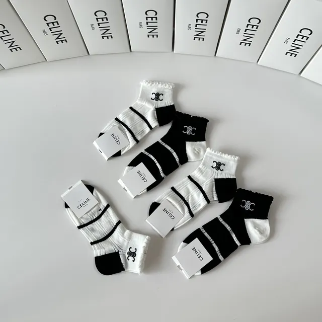 Celine Interlocking CC Logo Striped Ankle Socks 7