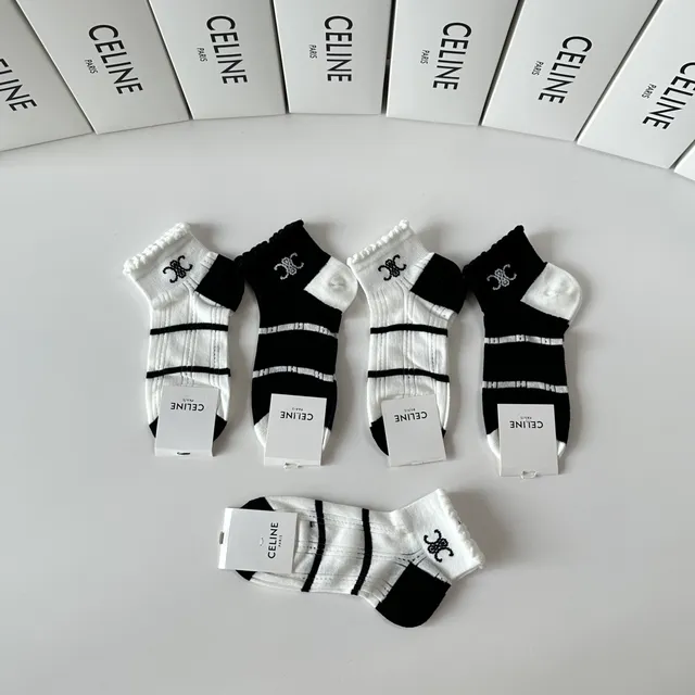 Celine Interlocking CC Logo Striped Ankle Socks 8