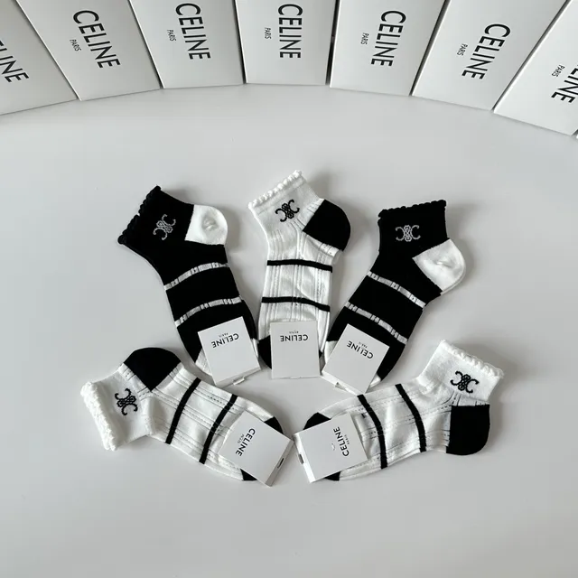 Celine Interlocking CC Logo Striped Ankle Socks 9