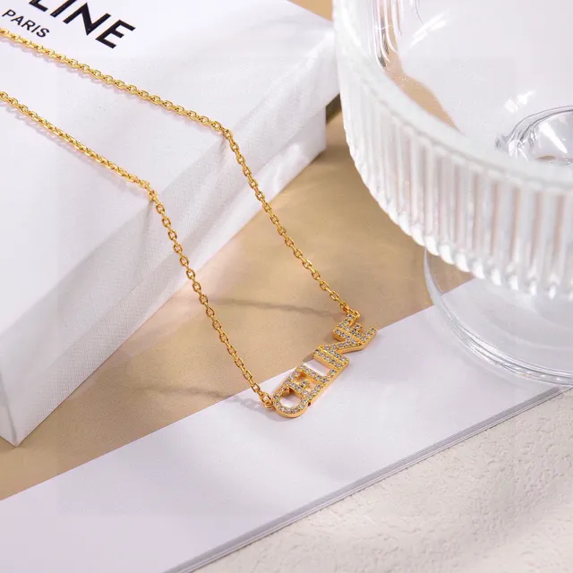 Celine Logo Pingente Colar Dourado e Prata Pavé Cristal Colares 5