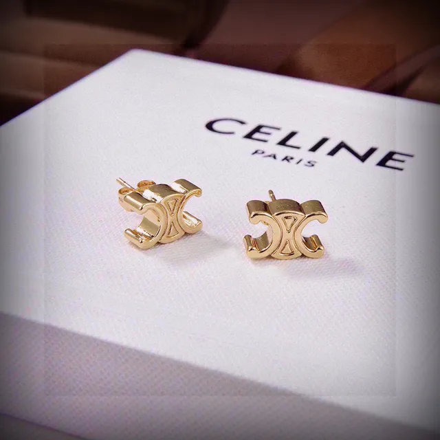 Celine Triomphe 互锁双C 镀金耳钉 4