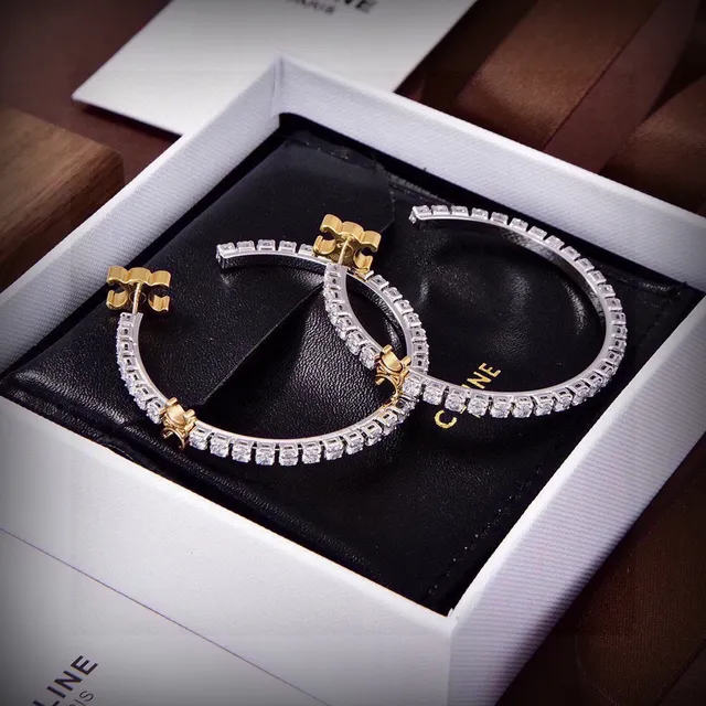 Celine Triomphe Pavé Crystal Two-Tone Hoop Earrings 2
