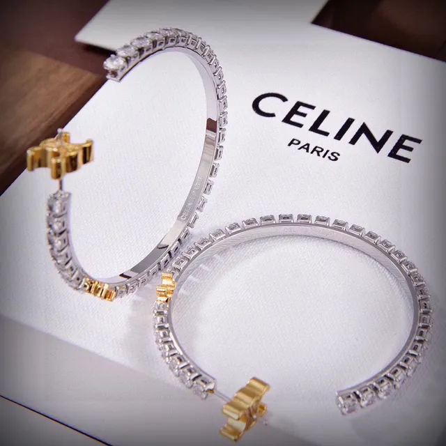 Celine Triomphe Pavé Crystal Two-Tone Hoop Earrings 4