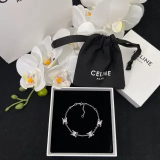 Celine Triomphe Silver Logo Motif Chain Bracelet