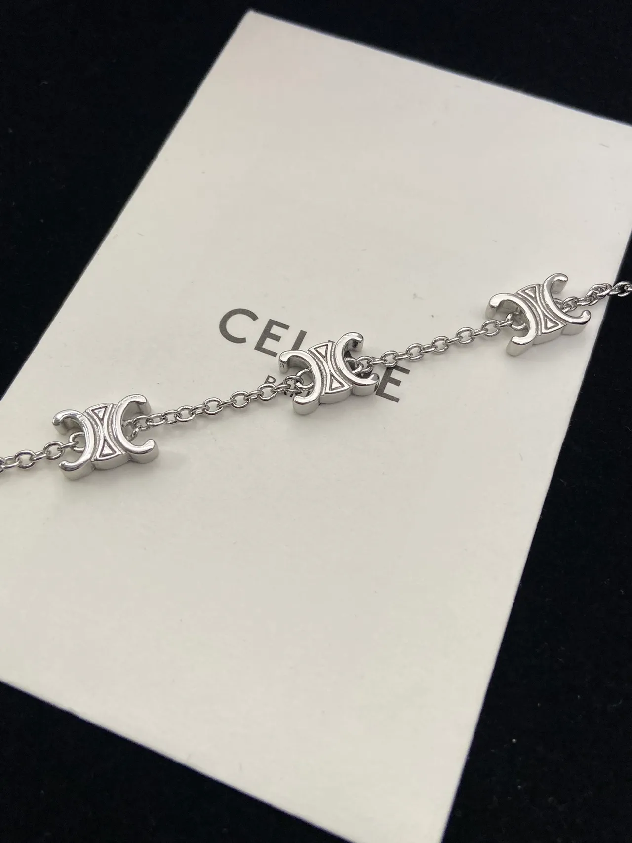 Celine Triomphe Silver Logo Motif Chain Bracelet 3
