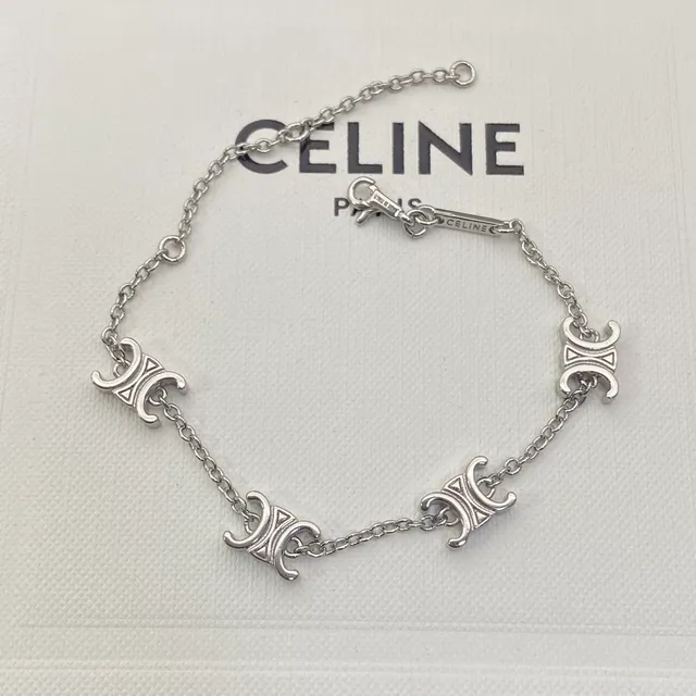 Celine Triomphe Silver Logo Motif Chain Bracelet 4