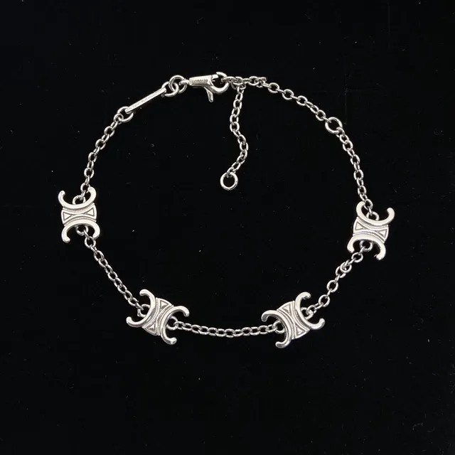Celine Triomphe Silver Logo Motif Chain Bracelet 5