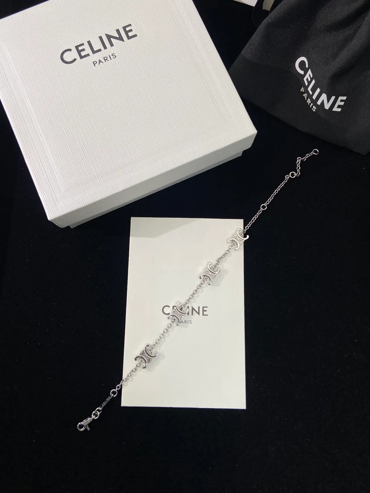 Celine Triomphe Silver Logo Motif Chain Bracelet 6