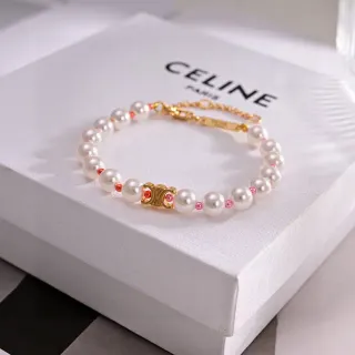 Celine Triomphe Or Blanc perles avec fermoir bracelet