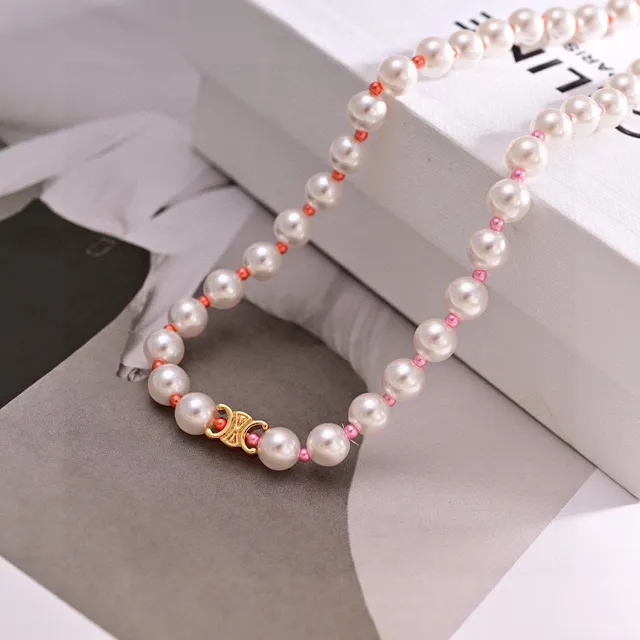 Celine Triomphe White Gold Pearl-Beaded Clasp Bracelet 3