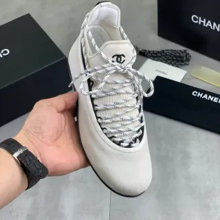 Chanel Beige Black Suede Upper Speckled Rope Laces Lifestyle Sneakers