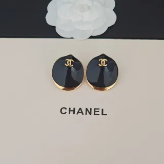 Chanel Black Enamel and Gold-Tone CC Logo Stud Earrings