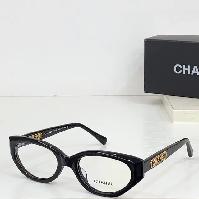 Chanel Black Gold Glossy Acetate Rectangular Frame Optical Glasses 7