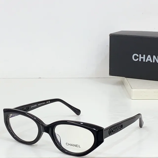 Chanel Black Gold Glossy Acetate Rectangular Frame Optical Glasses 9