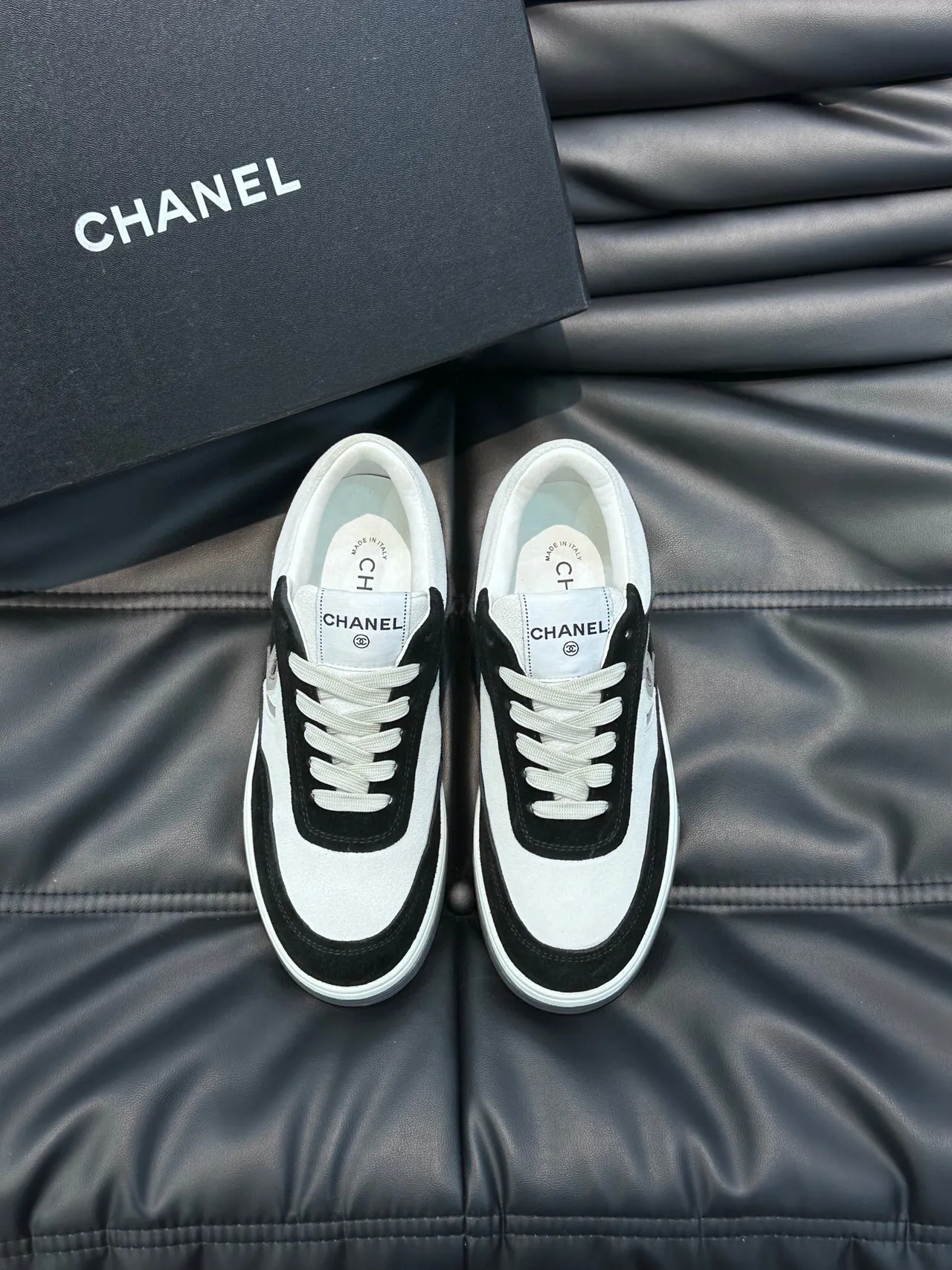Chanel Black White Low-Top Suede-and-Leather Panelled Lifestyle Sneakers 2