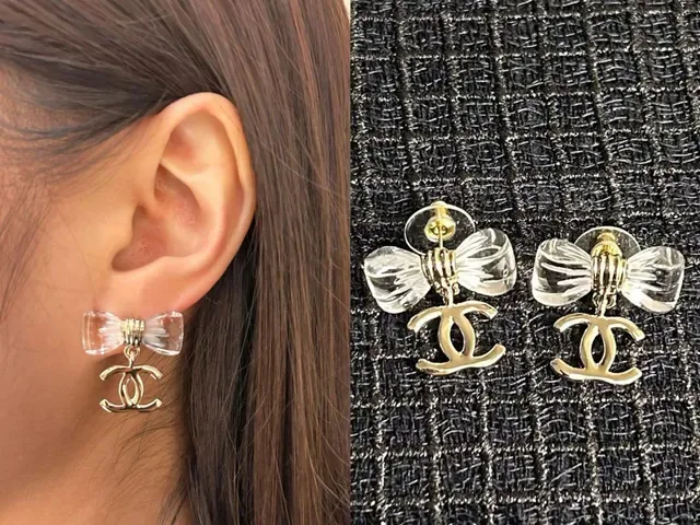 Chanel Bow and CC Logo Transparent Resin Earrings 6