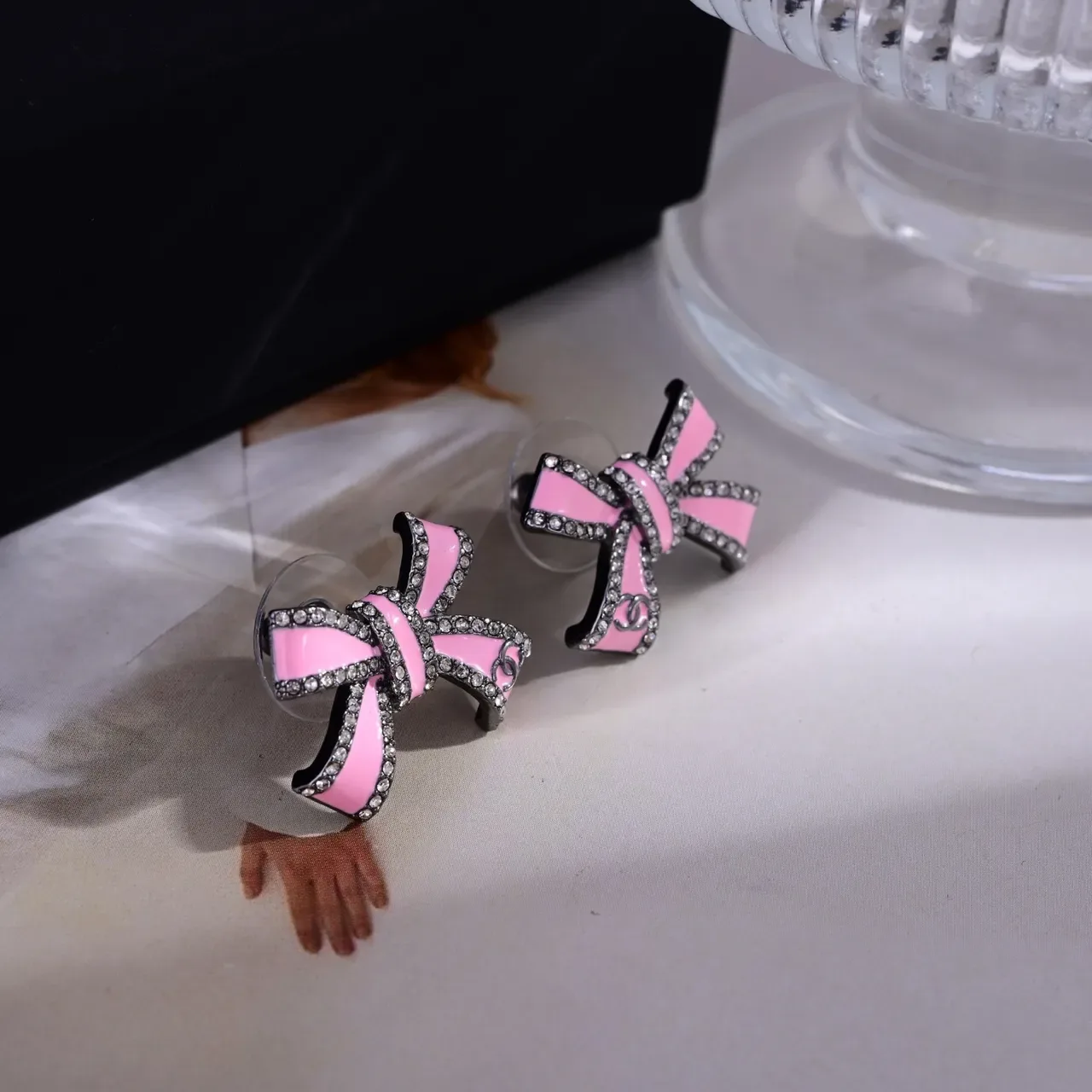 Chanel Bow-Shape Enamel and Crystal Stud Earrings 2