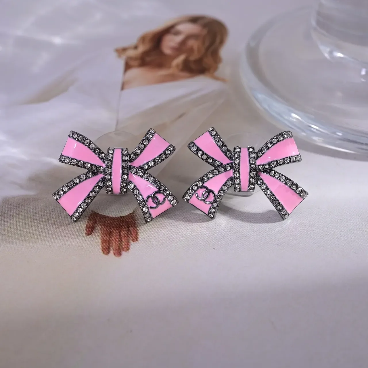 Chanel Bow-Shape Enamel and Crystal Stud Earrings 3