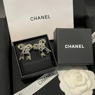 Chanel Bow Silver White Crystal-Pavé Earrings