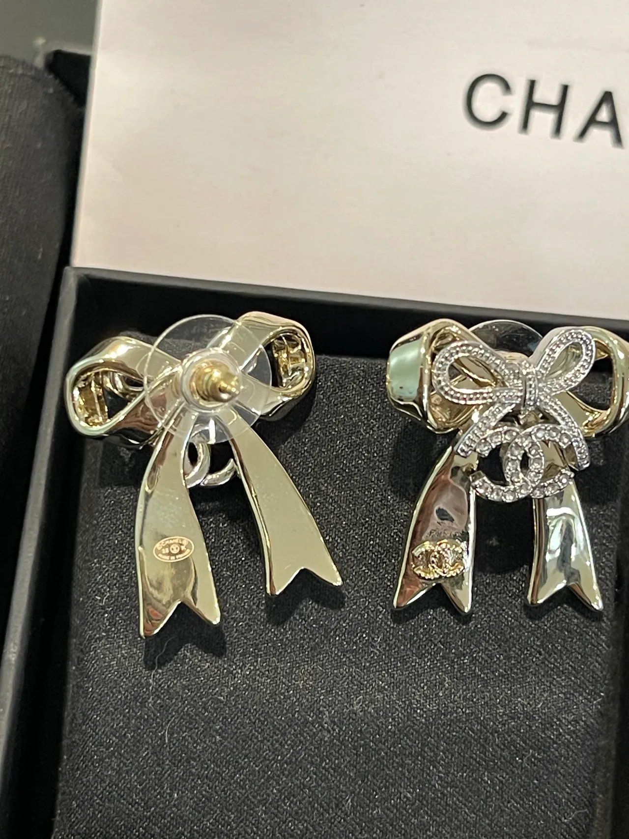Chanel Bow Silver White Crystal-Pavé Earrings 5