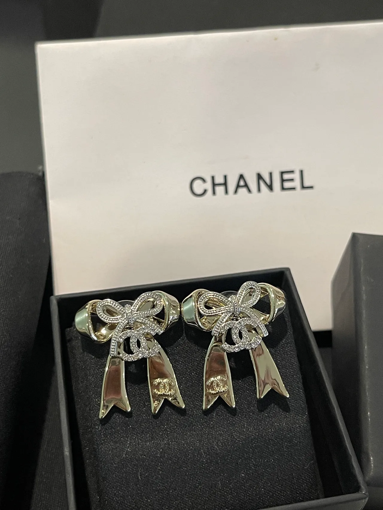 Chanel Bow Silver White Crystal-Pavé Earrings 9