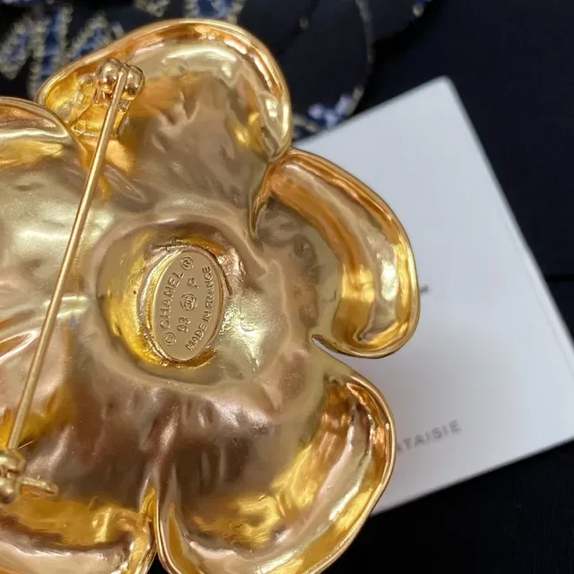 Chanel Camellia Broche Doré Métallique Fleur 5