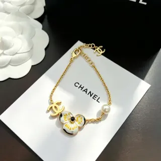 Chanel Camellia Enamel and Pearl Gold-Tone Bracelet