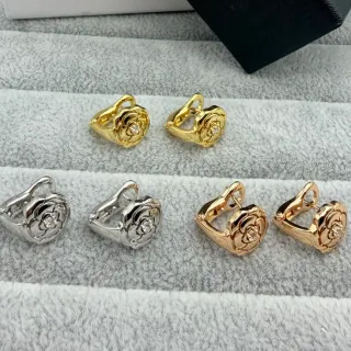 Chanel Camellia Gold Silver Flower Motif Hinged Clip-On Earrings