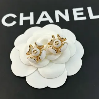 Chanel Camellia White Gold Enamel/resin Earrings