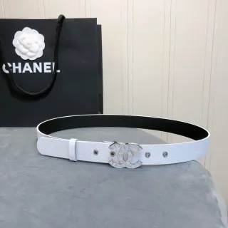 Chanel CC Belt Pale Blue-White Textured Leather Belt