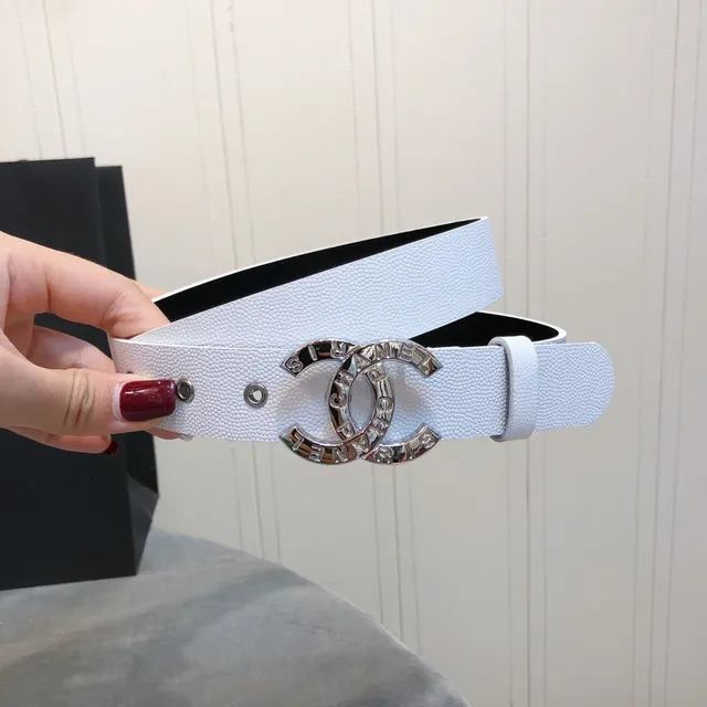 Chanel CC Belt Pale Blue-White Textured Leather Belt 3