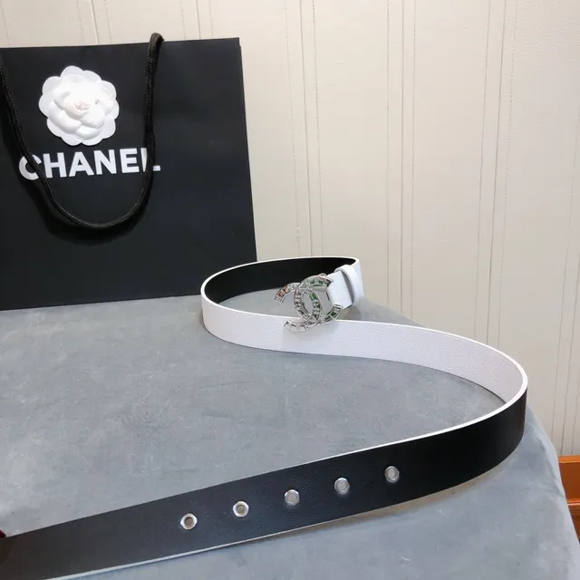 Chanel CC Belt Pale Blue-White Textured Leather Belt 5