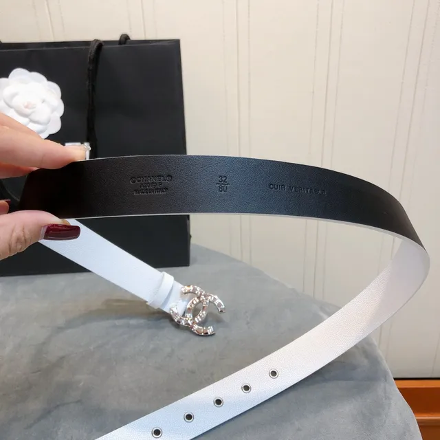 Chanel CC Belt Pale Blue-White Textured Leather Belt 6