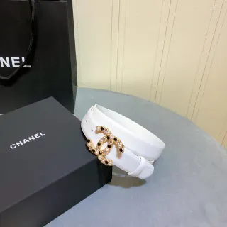 Chanel CC Belt White Gold Embellished Interlocking Buckle Pearl And Crystal Detail Leather Belt