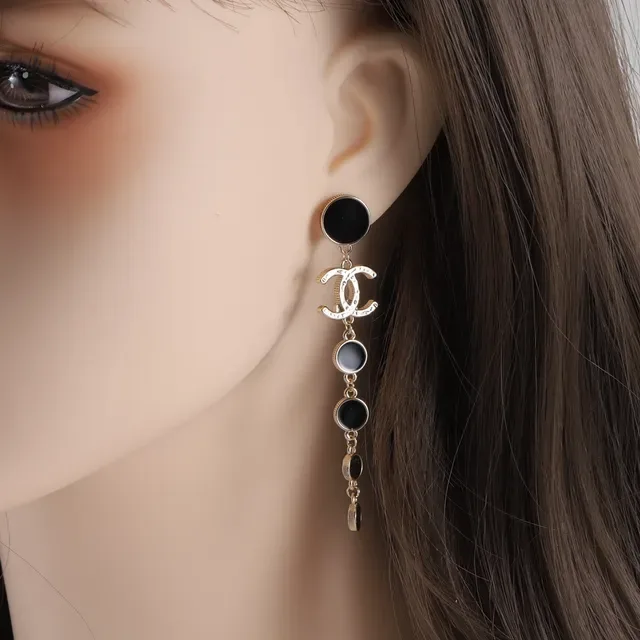 Chanel CC Drop Black Gold Interlocking Logo Graduated Disc Drops Earrings 2